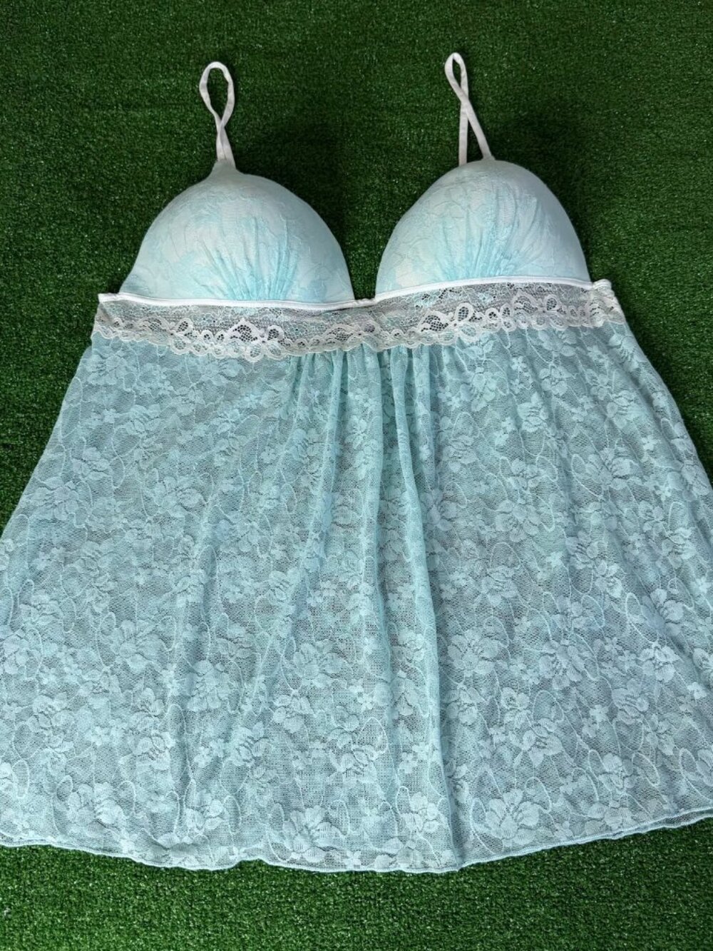 Secret Treasures Aqua Lace Baby Doll Chemise Lingerie Structured Cups 2X 18W 20W